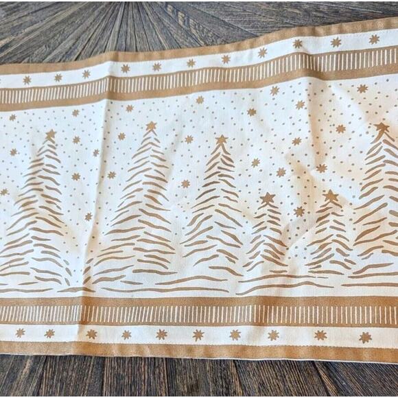 Park B Smith Christmas Tree Table Runner Ivory Gold 72” PBS Oblong Stars Decor - Picture 5 of 9
